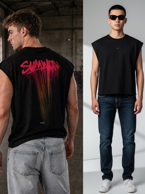 NWOT SUMWON men’s black graffiti ellipse sleeveless muscle shirt size medium new